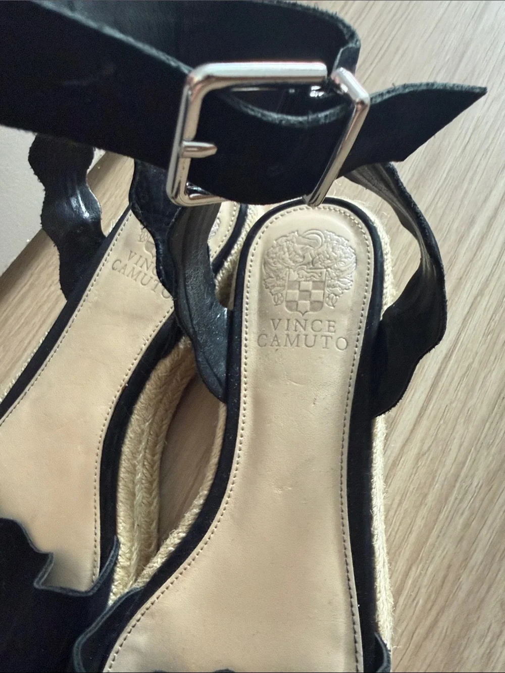 Vince Camuto Black Suede Scalloped Espadrille Sandals